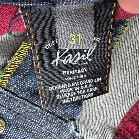 Kasil Customized Women's Dark Wash Wide Leg Jeans USA Red Pockets Sz 31 Selvage - Picture 6 of 13